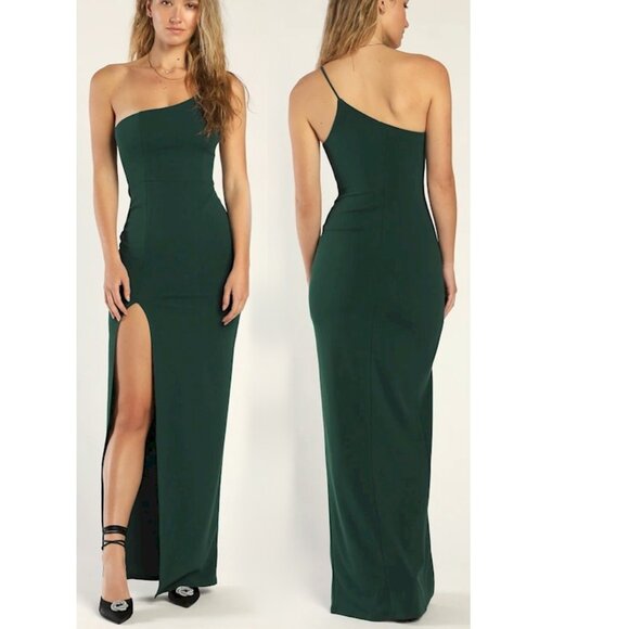 Keeper of My Heart Hunter Green One-Shoulder Maxi Dress Size Small NWOT - Picture 1 of 5